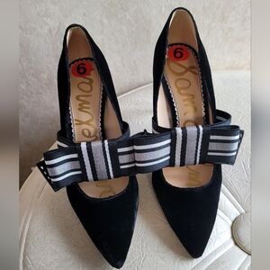 Sam Edelman Black Bow Velvet Women's Shoes 6 Heels